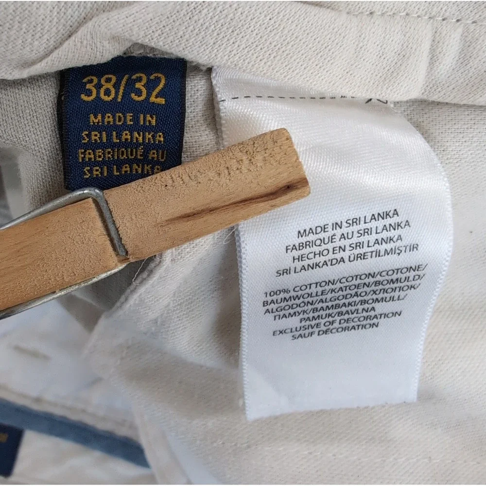 Polo Ralph Lauren Mens 38x32 Khaki Chino Pants Flat Front Cotton Twill Trousers
